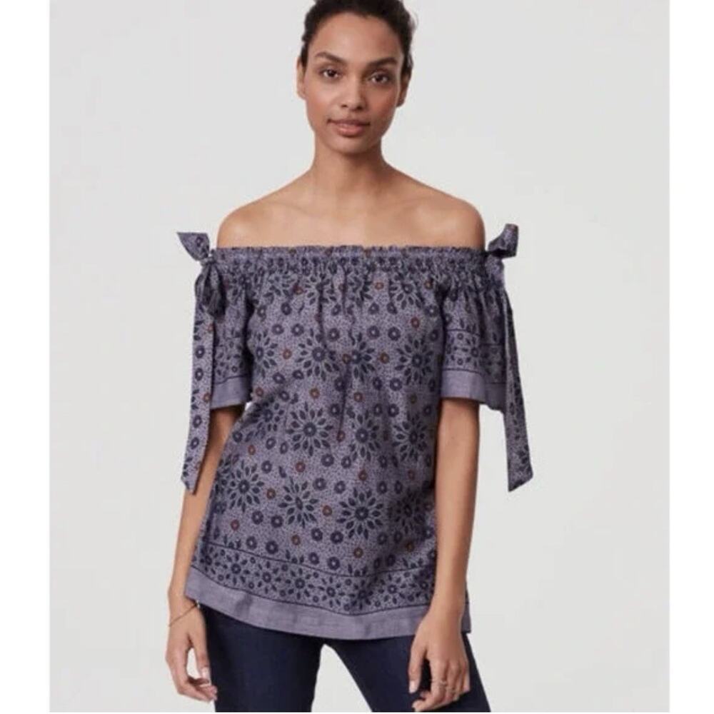 Loft Blue Floral Off The Shoulder Top Medium